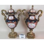 A pair of highly decorative impressive French Louis XV revival vases, in the Sevres taste,