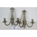 A pair of period-style cast metal twin-branch wall lights/candle holders est: £30-£50 (B21)