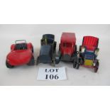 Four old tin car toys - one Tonka sports car,