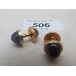 18ct gold cuff-links with purple stones est: £250-£300