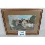 English School (19th century) - 'Loch and Cottage', watercolour, 20cm x 30cm,