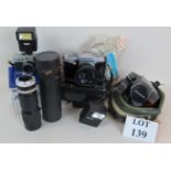 Camera's and equipment, to include a Praktica Super TL3, Olympus AZ-4 Optomax Tele Zoom lense,