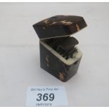 A Victorian tortoiseshell need case in the form of a miniature knife box,