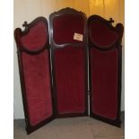 A 19th century mahogany framed three-fold vanity screen, reversible hinges, 127cm high.