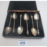 A set of six silver teaspoons with apostle finial's, boxed,