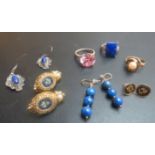 A collection of rings and earrings to include lapis lazuli est: £25-£35