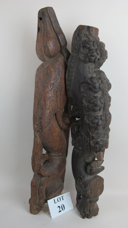 Two antique carved wooden sections,