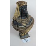 Bronzed plaster bust depicting an ancient Arabic woman, plinth base,