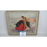 Spanish School (20th Century) - 'Matador and Bull', oil on canvas, indistinctly signed, 31cm x 40cm,