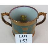 A large Victorian copper-lustre glazed twin-handled ceramic frog and lizard mug,