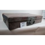 A Chinese travel case, leatherette finish, metal mounts, lined interior,