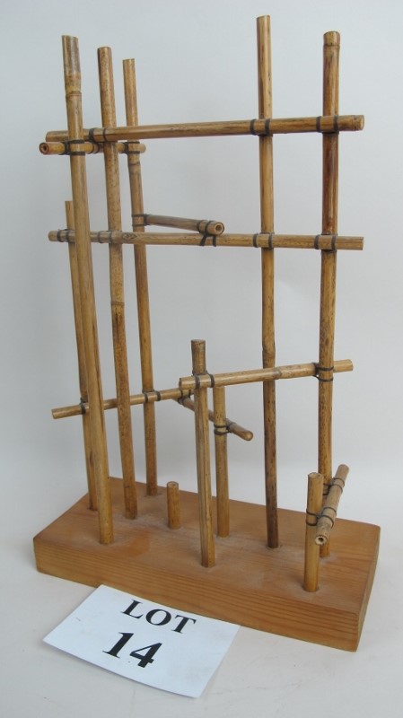 WD '86 - 'Clymping No 3', a contemporary bamboo sculpture on pine plinth base,