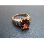 Natural Tanzania zircon and sapphire 9ct gold ring, 4.