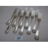 A set of ten Victorian silver fiddle and shell dessert forks (approx 22 oz) London 1846 est: