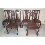 A set of six mahogany framed Chippendale design dining chairs with brown leather upholstered seat