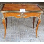 A French king wood inlaid turn over card table with decorative ormolu mounts est: £80-£120