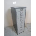 A 20th century metal filing cabinet with nine small and three deep drawers est: £30-£50