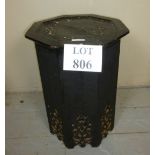 A 19th century carved small eastern design octagonal table black painted and lacquered est: £25-£45