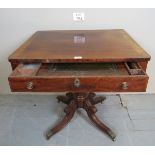 Regency mahogany pedestal centre writing table with fully fitted interior to drawer,