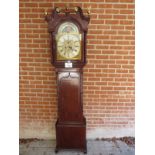 A Georgian mahogany inlaid eight day long case clock with a revolving moon dial inscribed 'James