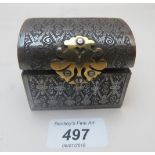 A small antique iron casket shaped box,