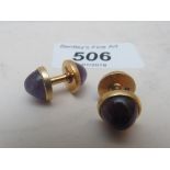 18ct gold cuff-links with purple stones