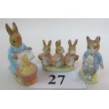 Three Beswick 'gold back' Beatrix Potter figures, 'Cecily Parsley', 'Flopsy, Mopsy & Cottontail',