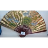 A large decorative Chinese fan, hand-painted decoration,