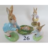 Four Beswick Beatrix Potter figures, 'Peter Rabbit' (large 1893-1993 version), 'Peter with Postbag',