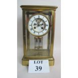 An early 20th century French four-glass mantel clock, mercury pendulum, J.