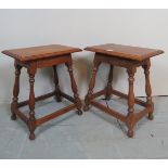 Two 20th century oak joint stools, with turned supports,