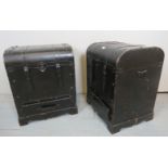 A pair of 20th century dome top trunks, with leather effect design,