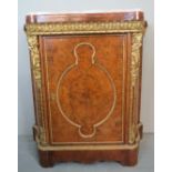 A good mid 19th century figured & burr walnut pedestal cabinet with marble top.