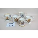 Three Aynsley commemorative loving cups;