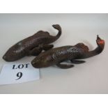 A pair of 20th century Chinese bronze models of carp,