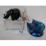 Four studio glass hippo sculptures, by B