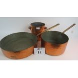 Three hammered copper 19th century pots est: £60-£90