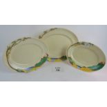 A set of three 1930's Art Deco Clarice Cliff Bizarre graduated oval dishes in the 'Secrets'