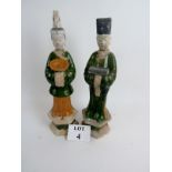 A pair of early 20th century Sancai pottery figures with removable heads est: £50-£80