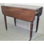 A 19th century mahogany Pembroke table with a single drawer to one end over turned legs with