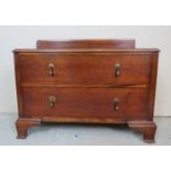 A small 19th century mahogany chest of two drawers, with a raised gallery rail to top,