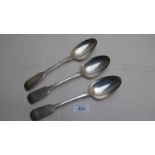 A set of three Victorian silver fiddle p