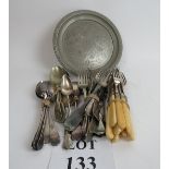 An assortment of old plated cutlery, som