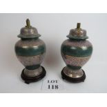 A pair of ginger jar lamp bases on stand