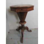 A Victorian walnut trumpet work-box, wit