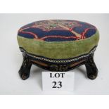 A good Victorian ebonised, parcel-gilt and figured walnut low stool,