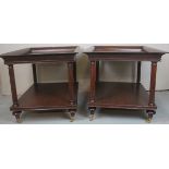 A pair of good quality contemporary hardwood tray top side tables with fluted columns and