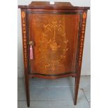 A very pretty Edwardian marquetry inlaid mahogany serpentine bedside chest with internal shelves