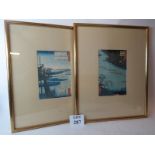 Two Japanese woodblock prints, river lan