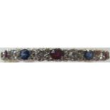 A Victorian seven diamond, three ruby and two sapphire bracelet, diamonds approx 1.